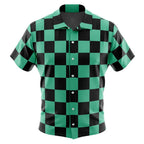 Demon Slayer Tanjiro Black Green Checkered Hawaiian Shirt - Dimensional Era