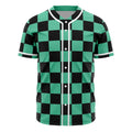 Demon Slayer Tanjiro Green Black Checkered Baseball Jersey - Dimensional Era