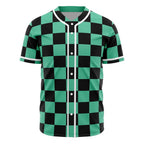 Demon Slayer Tanjiro Green Black Checkered Baseball Jersey - Dimensional Era