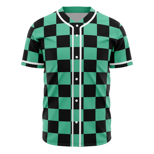 Demon Slayer Tanjiro Green Black Checkered Baseball Jersey - Dimensional Era