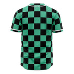 Demon Slayer Tanjiro Green Black Checkered Baseball Jersey - Dimensional Era