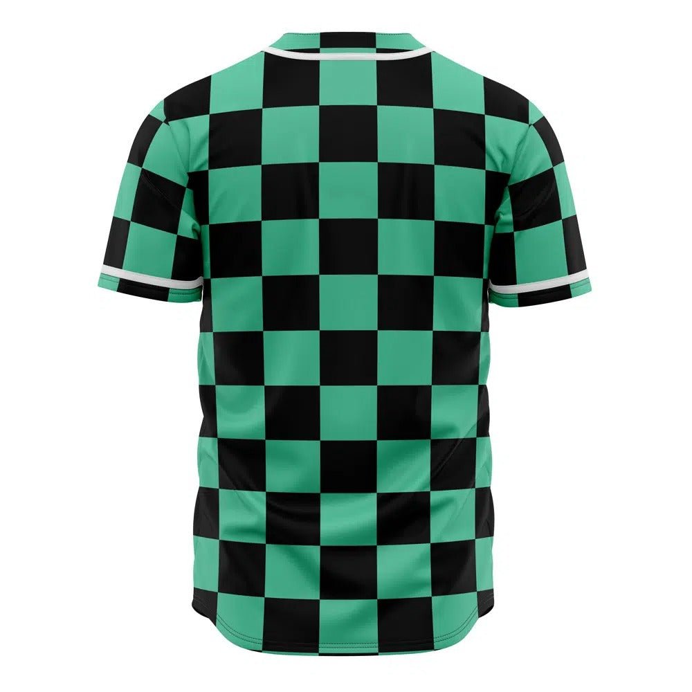 Demon Slayer Tanjiro Green Black Checkered Baseball Jersey - Dimensional Era