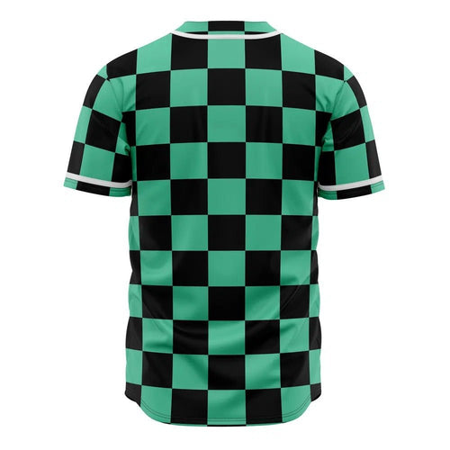 Demon Slayer Tanjiro Green Black Checkered Baseball Jersey - Dimensional Era