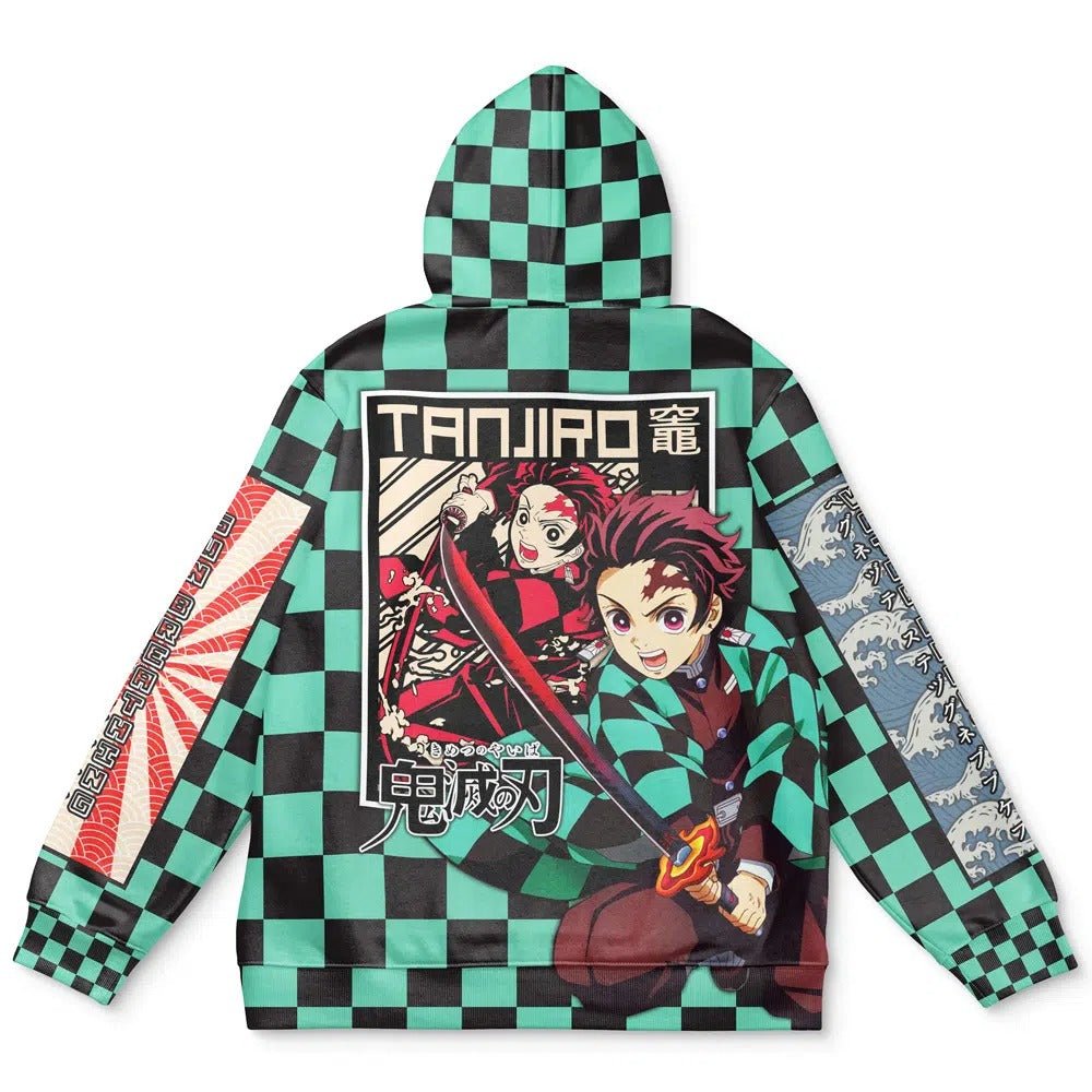 Demon Slayer Tanjiro Green Check Hoodie - Dimensional Era