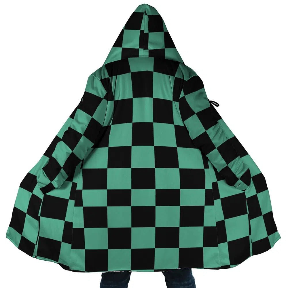 Demon Slayer Tanjiro Green Check Zip Hooded Cloak - Dimensional Era