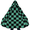 Demon Slayer Tanjiro Green Check Zip Hooded Cloak - Dimensional Era