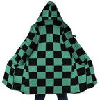 Demon Slayer Tanjiro Green Check Zip Hooded Cloak - Dimensional Era