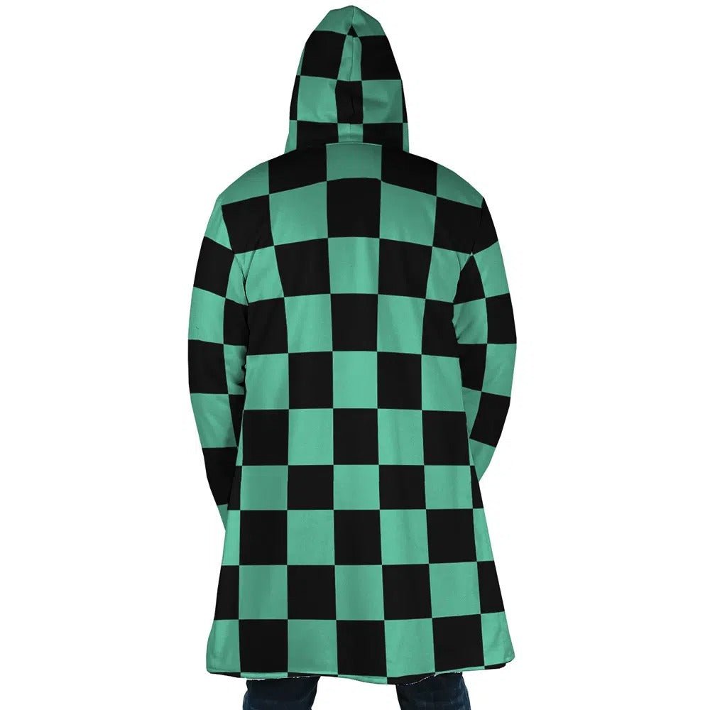 Demon Slayer Tanjiro Green Check Zip Hooded Cloak - Dimensional Era