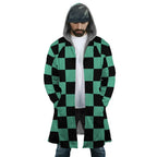 Demon Slayer Tanjiro Green Check Zip Hooded Cloak - Dimensional Era