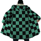 Demon Slayer Tanjiro Green Check Zip Hooded Cloak - Dimensional Era