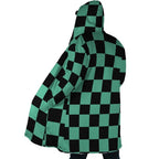 Demon Slayer Tanjiro Green Check Zip Hooded Cloak - Dimensional Era