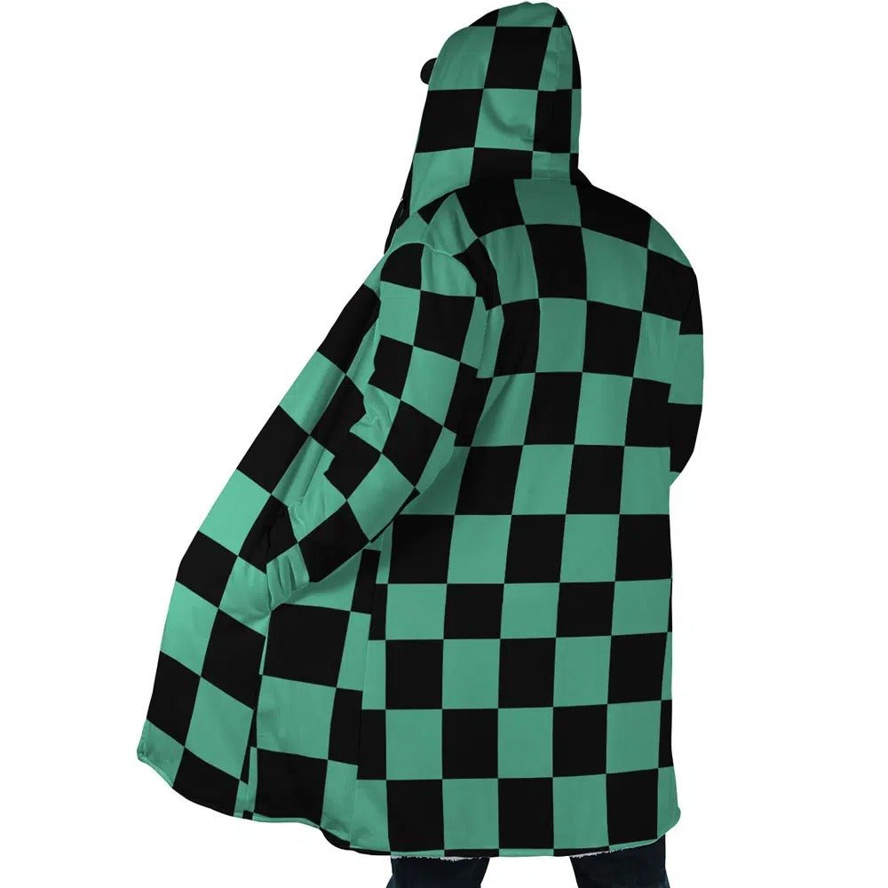 Demon Slayer Tanjiro Green Check Zip Hooded Cloak - Dimensional Era
