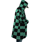 Demon Slayer Tanjiro Green Check Zip Hooded Cloak - Dimensional Era