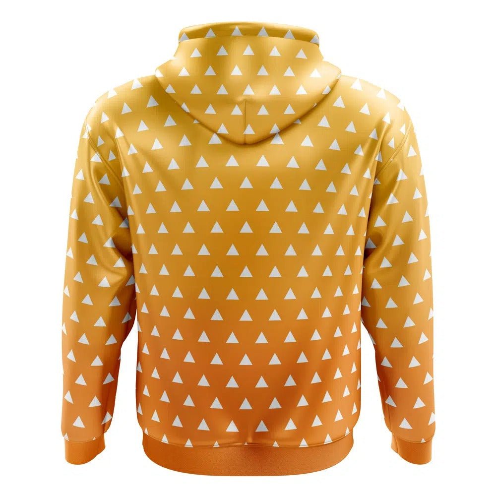 Demon Slayer Zenitsu Yellow White Triangle All-Over Print Zip-Up Hoodie - Dimensional Era