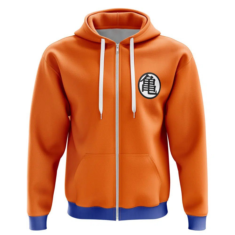 Dragon Ball Turtle Solid Orange Blue-Trim Zip-Up Hoodie - Dimensional Era