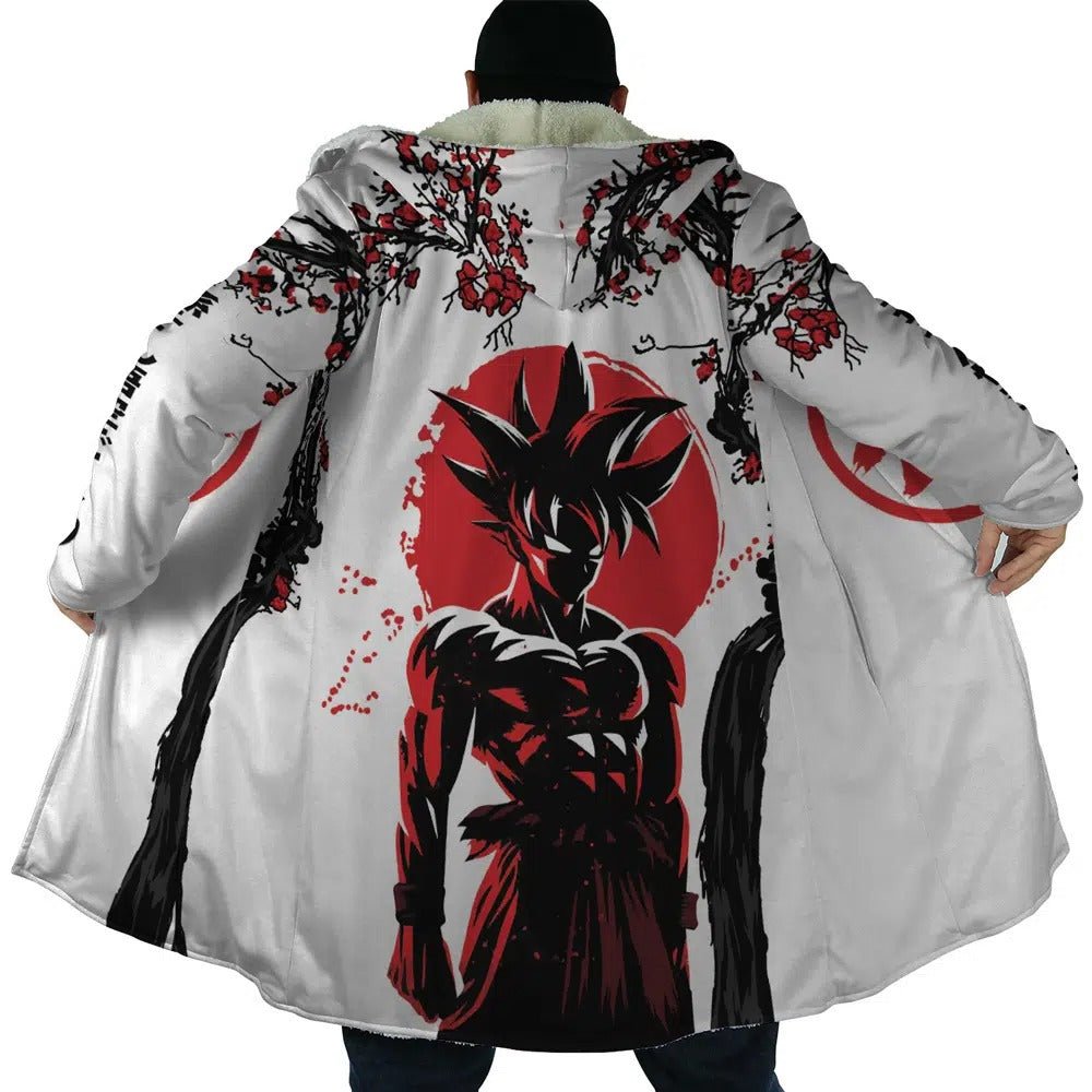 Goku Dragon Ball Sakura Print Long Polar Fleece Zip Parka - Dimensional Era