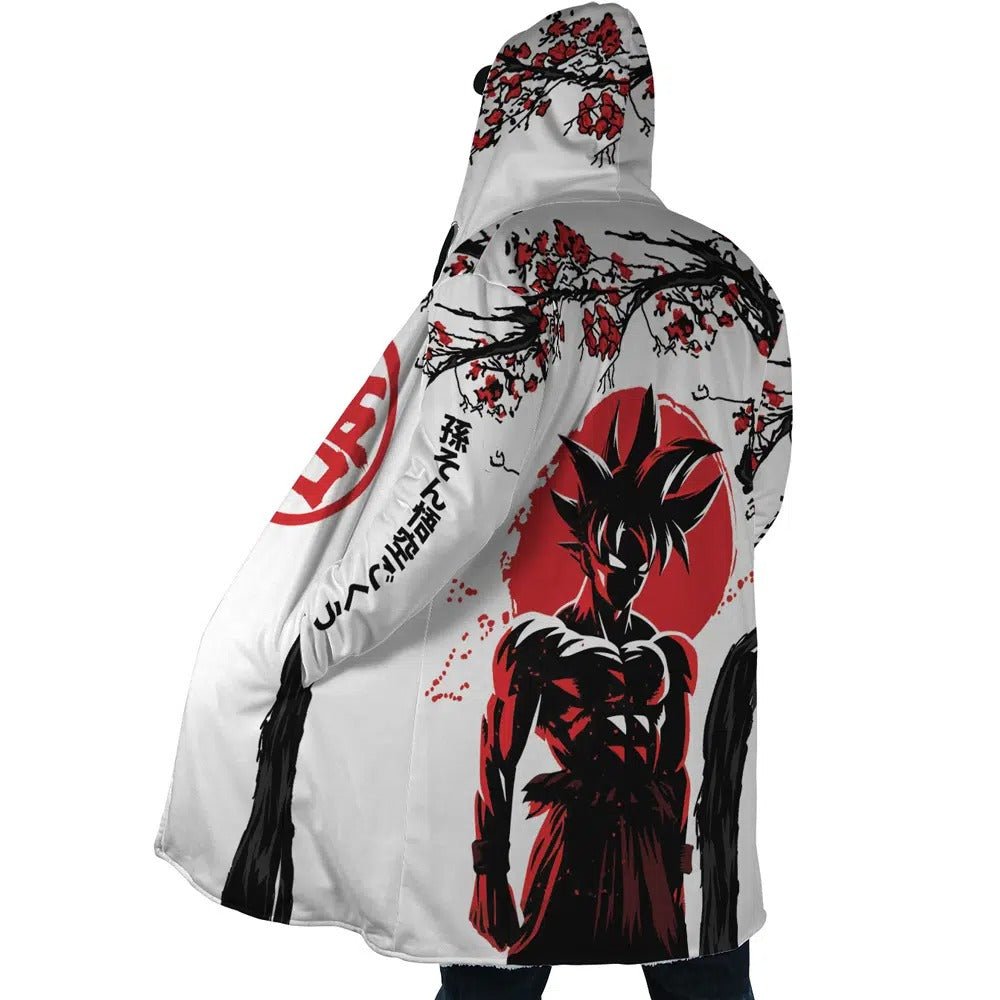 Goku Dragon Ball Sakura Print Long Polar Fleece Zip Parka - Dimensional Era