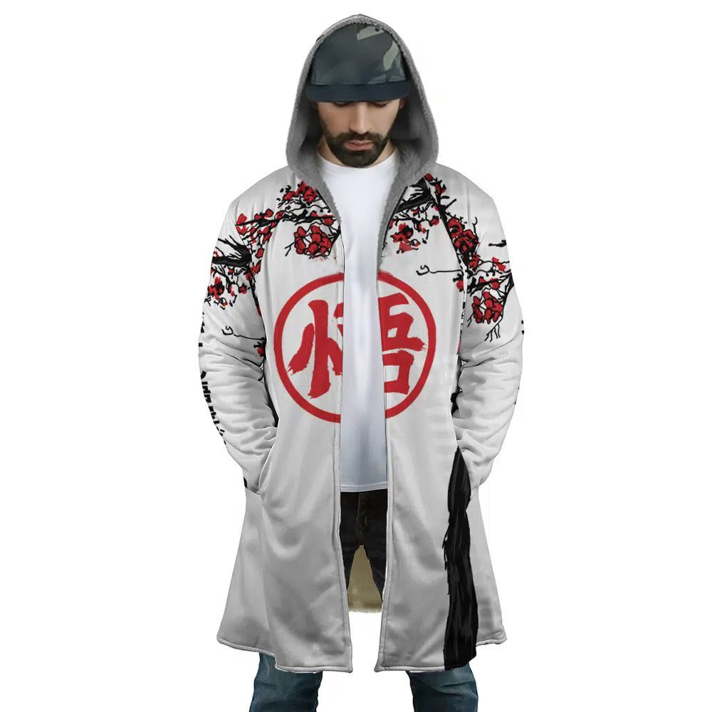 Goku Dragon Ball Sakura Print Long Polar Fleece Zip Parka - Dimensional Era