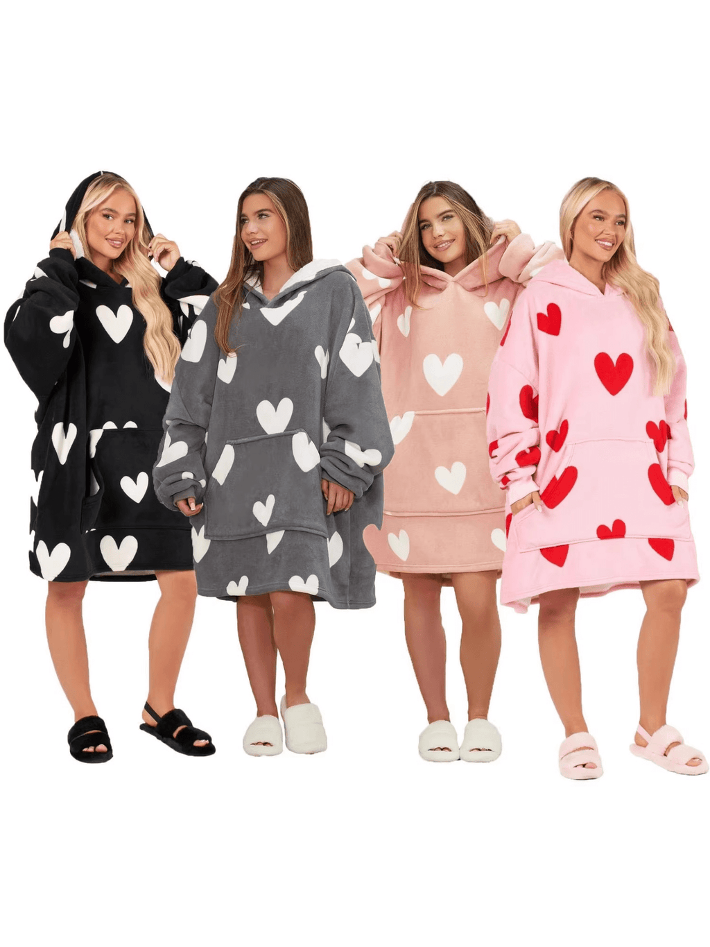 Grey White Heart Valentine Hoodie Blanket - Dimensional Era