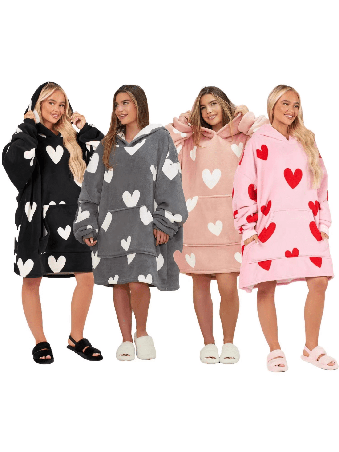 Grey White Heart Valentine Hoodie Blanket - Dimensional Era