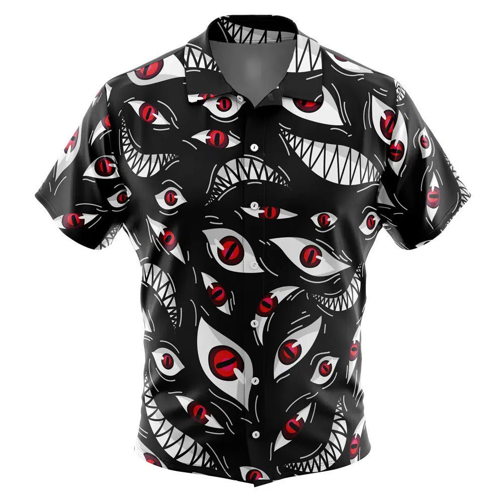 Horror Red Demon Eyes Full Print Black Hawaiian Shirt - Dimensional Era