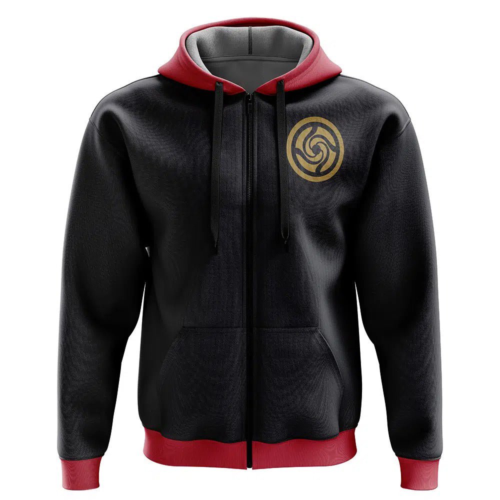 Jujutsu Kaisen Black Red Spiral Logo Zip-Up Hoodie - Dimensional Era