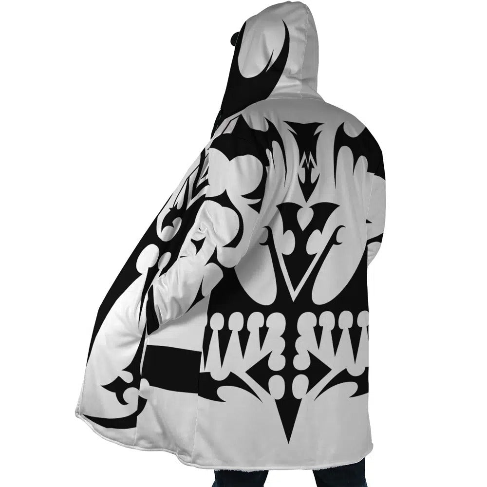 Kingdom Hearts Black White Pattern Zip Hooded Cloak - Dimensional Era