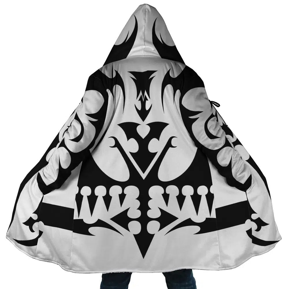 Kingdom Hearts Black White Pattern Zip Hooded Cloak - Dimensional Era