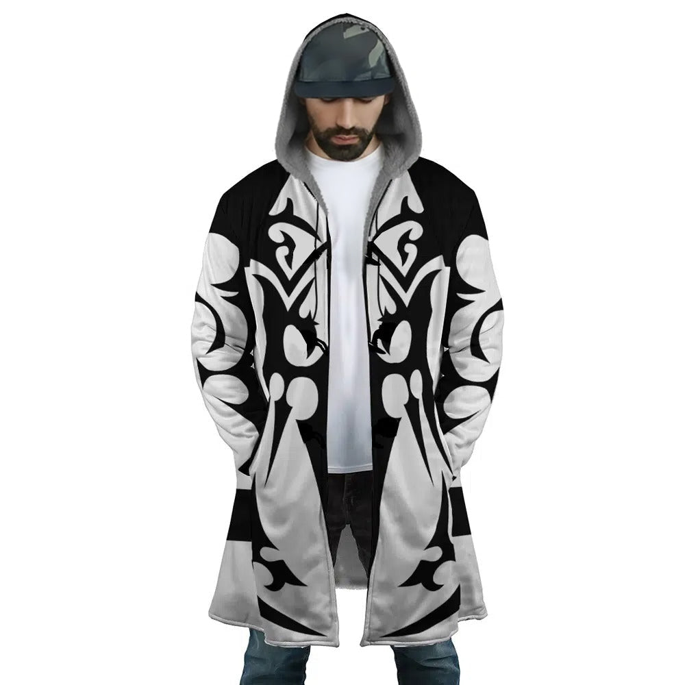 Kingdom Hearts Black White Pattern Zip Hooded Cloak - Dimensional Era