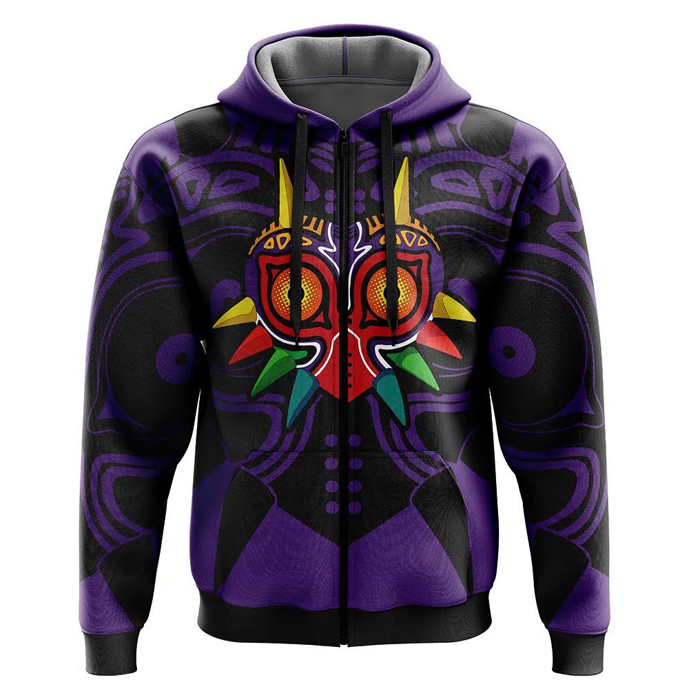 Majora's Mask Purple Black All-Over Print Zip-Up Hoodie - Dimensional Era