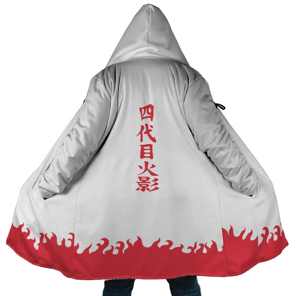 Naruto 4th Hokage Text Flame Fleece Hooded Cloak