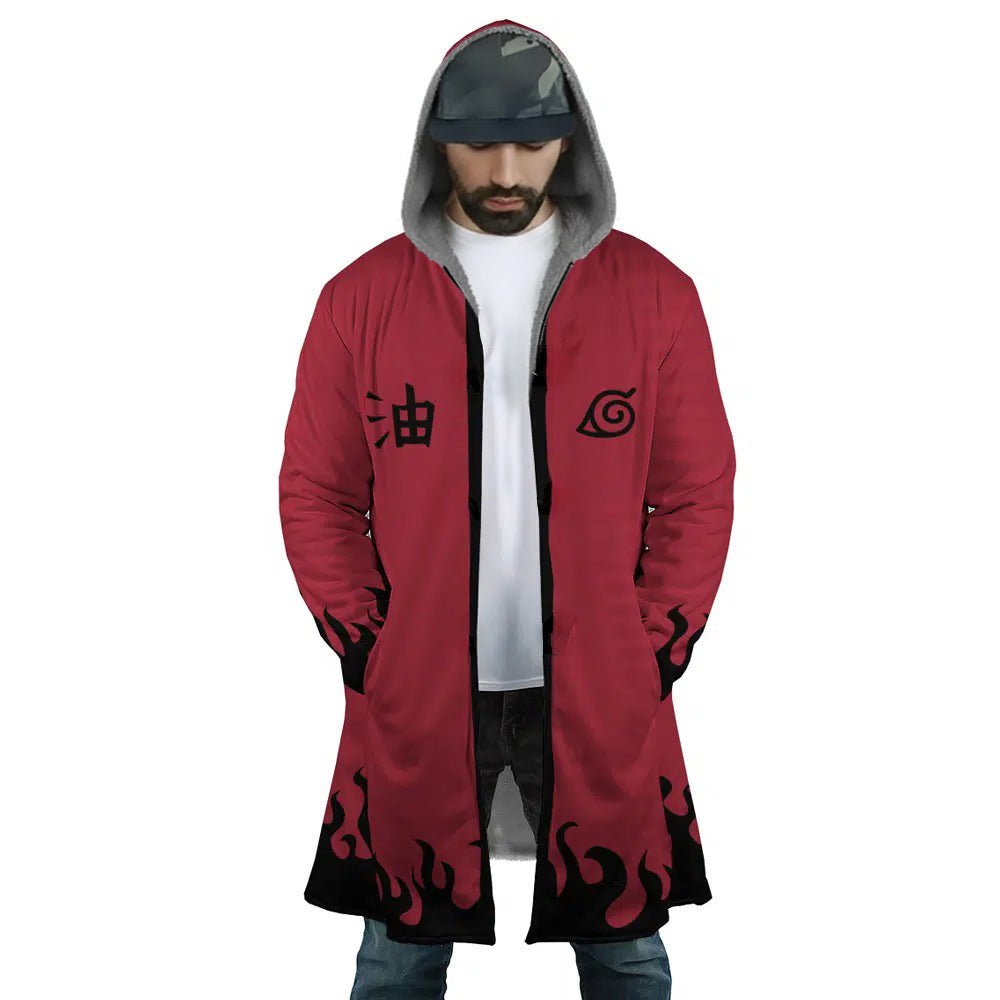 Naruto 4th Hokage Kanji Flame Fleece Hooded Cloak - Dimensional Era