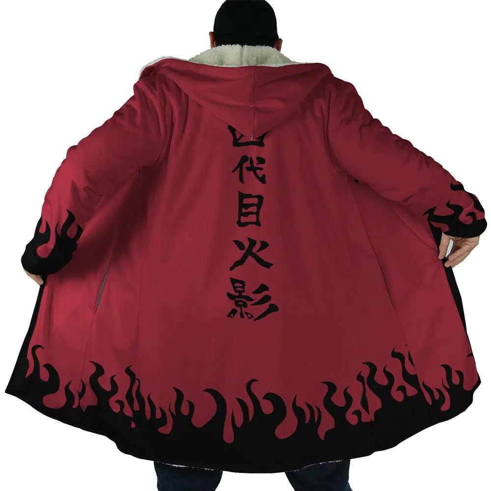 Naruto 4th Hokage Kanji Flame Fleece Hooded Cloak - Dimensional Era