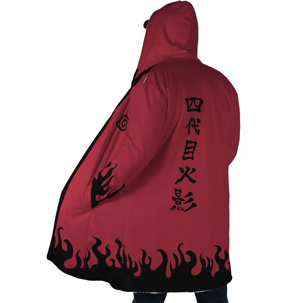 Naruto 4th Hokage Kanji Flame Fleece Hooded Cloak - Dimensional Era