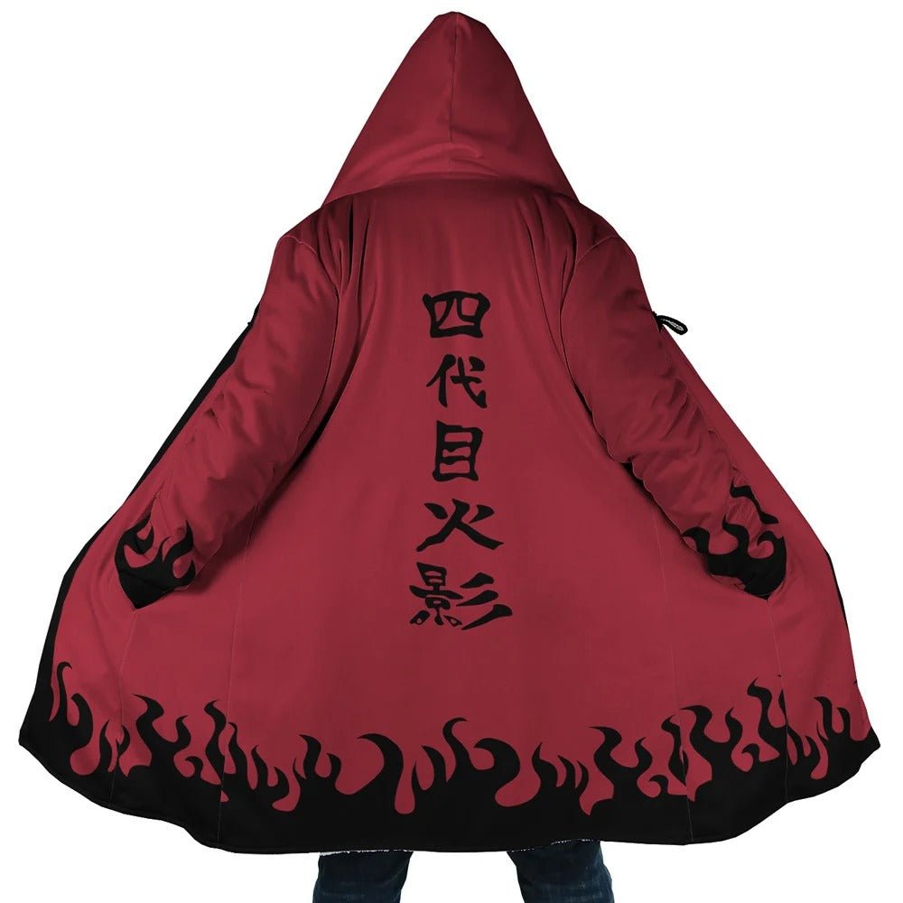 Naruto 4th Hokage Kanji Flame Fleece Hooded Cloak - Dimensional Era