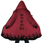 Naruto 4th Hokage Kanji Flame Fleece Hooded Cloak - Dimensional Era