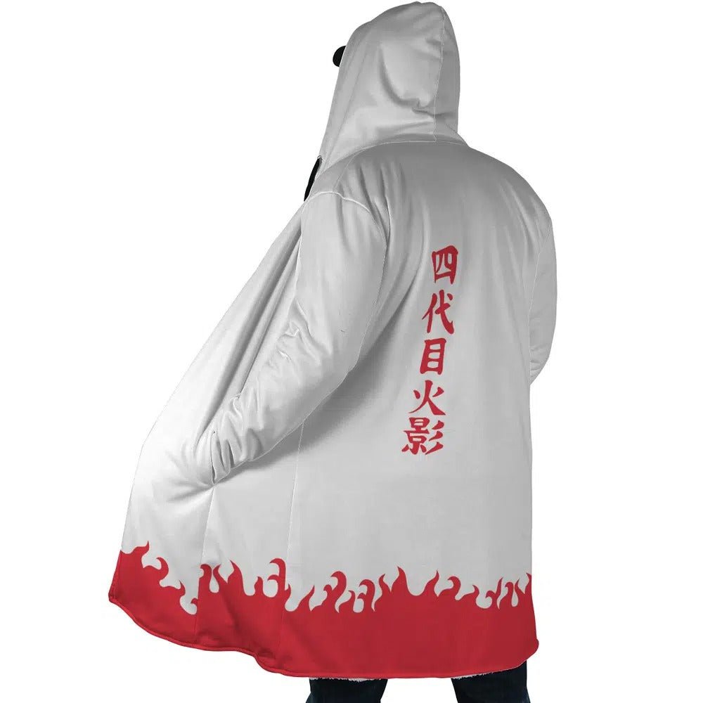Naruto 4th Hokage Text Flame Fleece Hooded Cloak - Dimensional Era