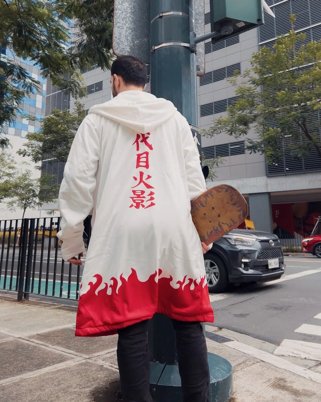 Naruto 4th Hokage Text Flame Fleece Hooded Cloak - Dimensional Era