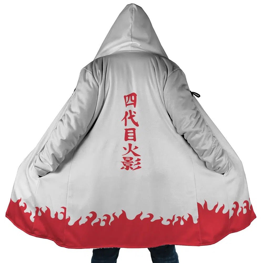Naruto 4th Hokage Text Flame Fleece Hooded Cloak - Dimensional Era