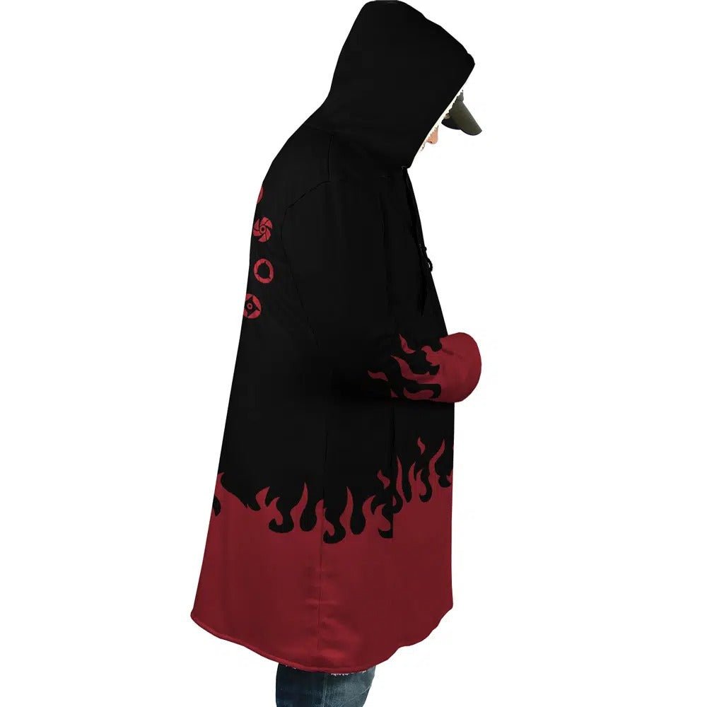 Naruto Uchiha Sharingan Flame Zip Hooded Cloak - Dimensional Era