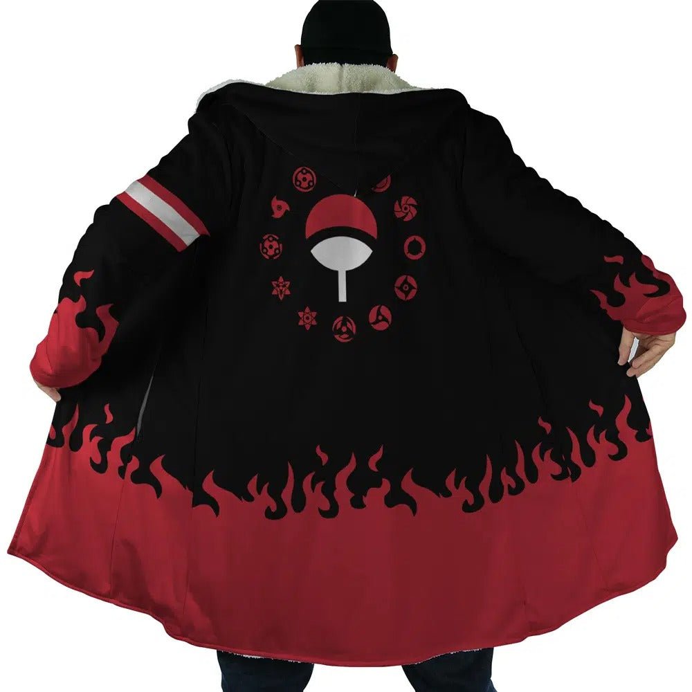 Naruto Uchiha Sharingan Flame Zip Hooded Cloak - Dimensional Era