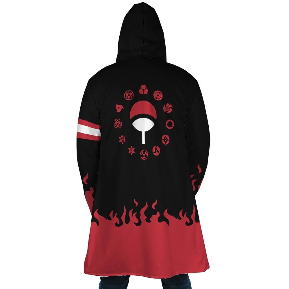 Naruto Uchiha Sharingan Flame Zip Hooded Cloak - Dimensional Era