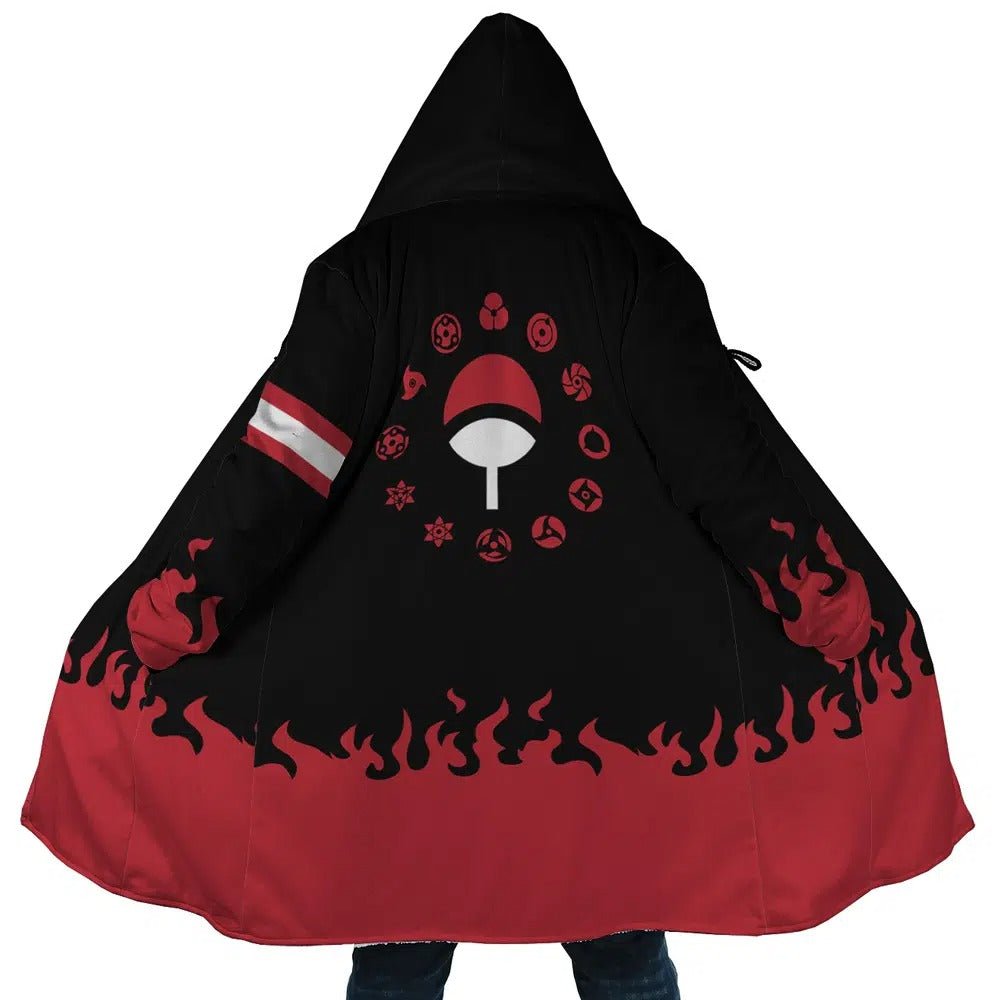 Naruto Uchiha Sharingan Flame Zip Hooded Cloak - Dimensional Era
