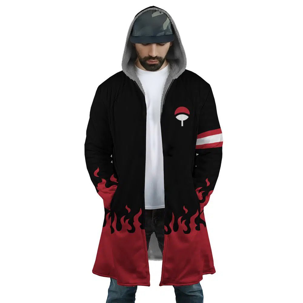 Naruto Uchiha Sharingan Flame Zip Hooded Cloak - Dimensional Era