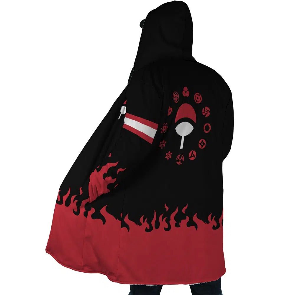 Naruto Uchiha Sharingan Flame Zip Hooded Cloak - Dimensional Era