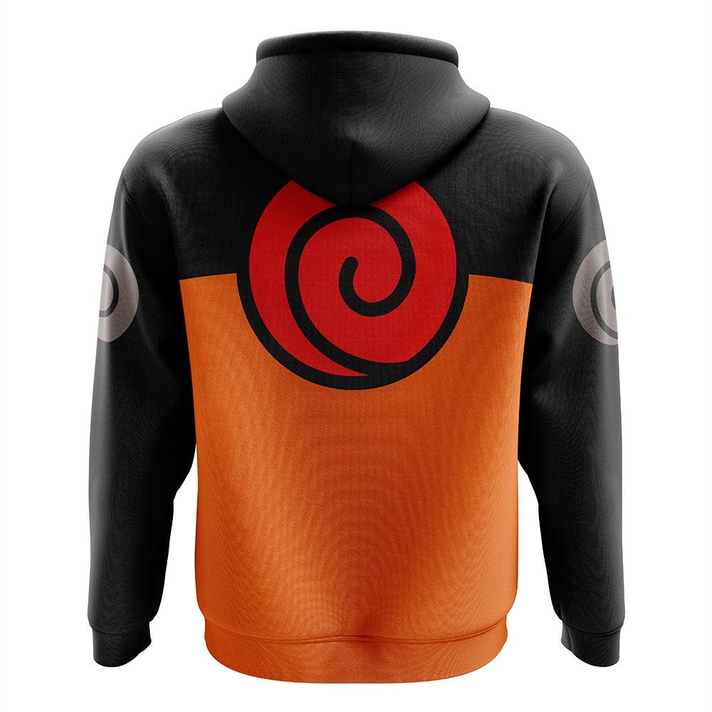 Naruto Uzumaki Black Orange Spiral Zip-Up Hoodie - Dimensional Era