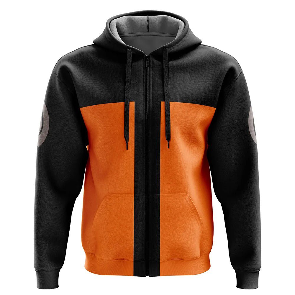 Naruto Uzumaki Black Orange Spiral Zip-Up Hoodie - Dimensional Era