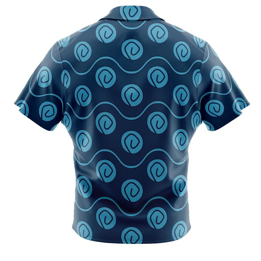 Navy Blue Wave Spiral Circle Print Hawaiian Shirt - Dimensional Era