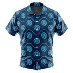 Navy Blue Wave Spiral Circle Print Hawaiian Shirt - Dimensional Era