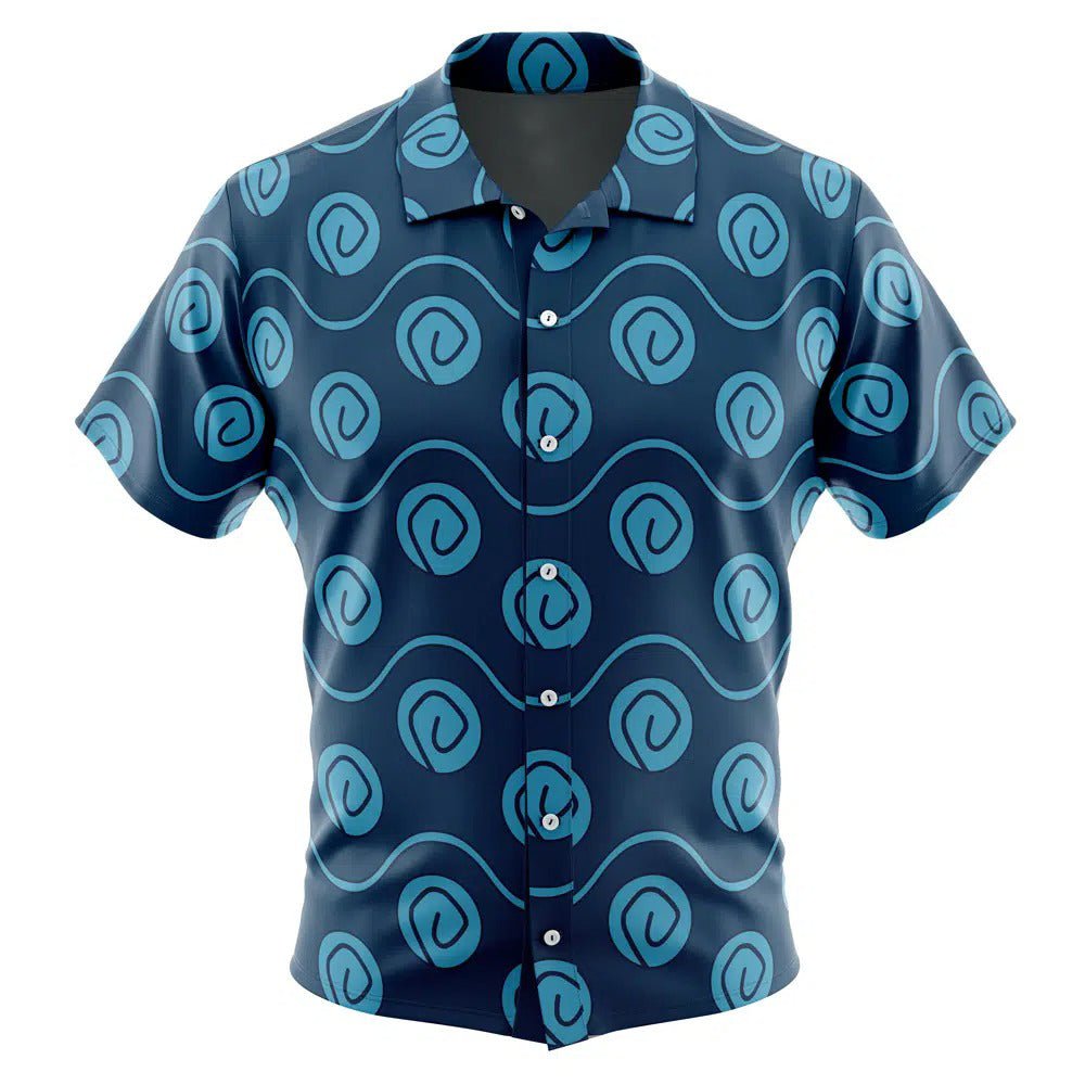 Navy Blue Wave Spiral Circle Print Hawaiian Shirt - Dimensional Era